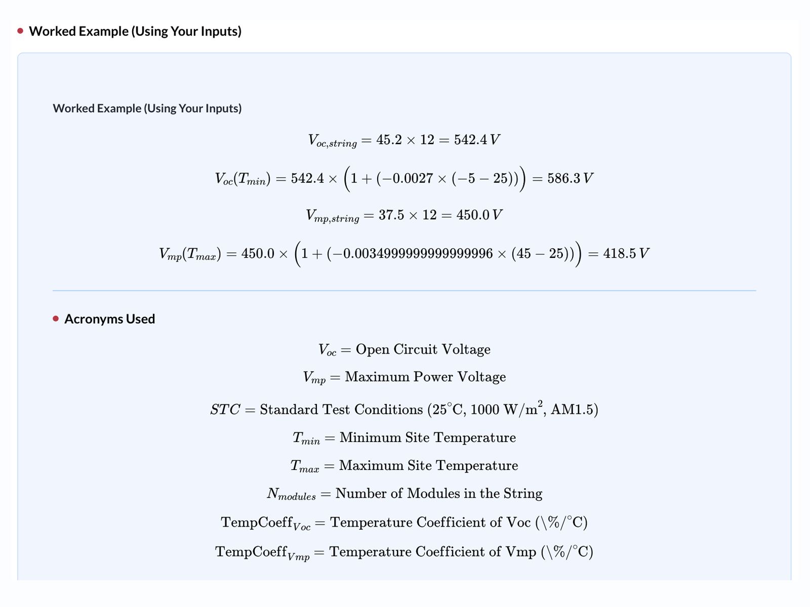 String Voltage Calculator Results